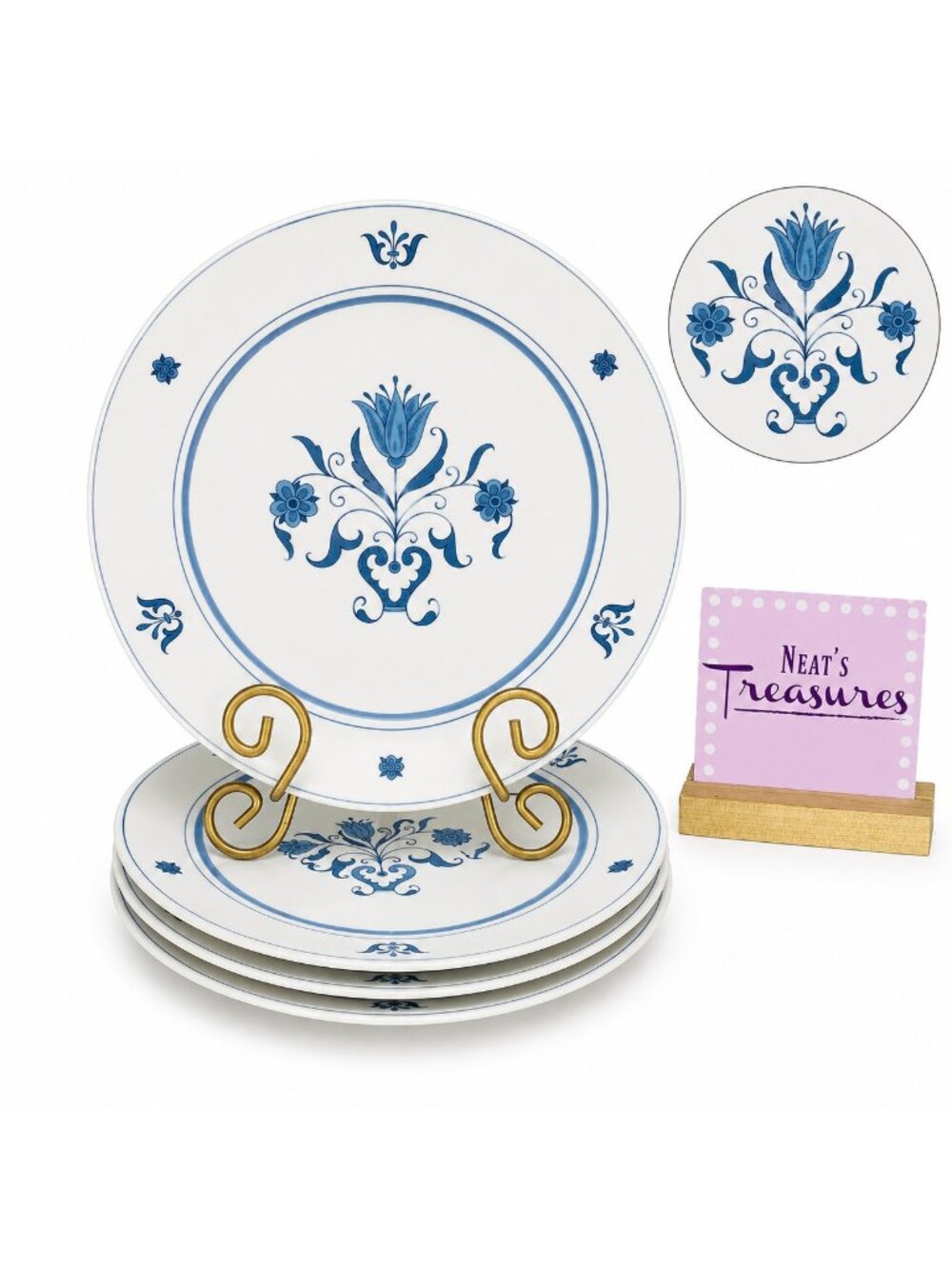 70's Noritake BLUE HAVEN Progression China 9004 Floral Dinner Plates Set of 4